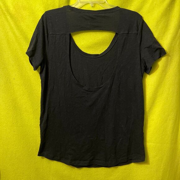 VS PINK L Open Back Tee Large Victoria’s Secret Black Short Sleeve - Picture 5 of 6